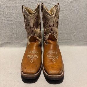 Silver Wild Western Cowboy Boots Brown Beige Pull On Mid Calf approx. size 10
